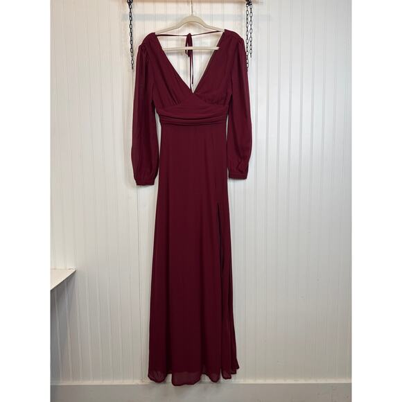NWOT Lulus Love You So Burgundy Long Sleeve Maxi Dress Wedding Prom Holiday S - Picture 1 of 6